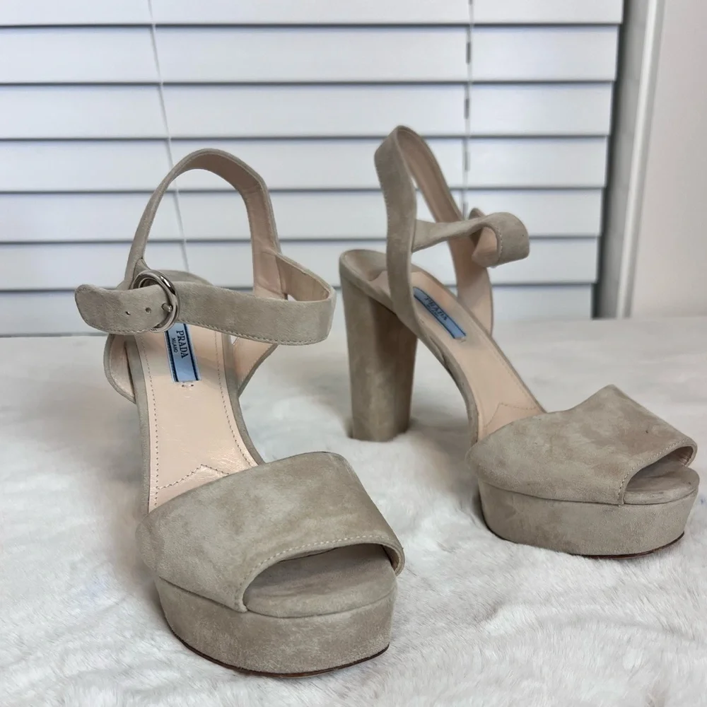 PRADA Nude Suede Platform Heels Size 40.5 (10.5)